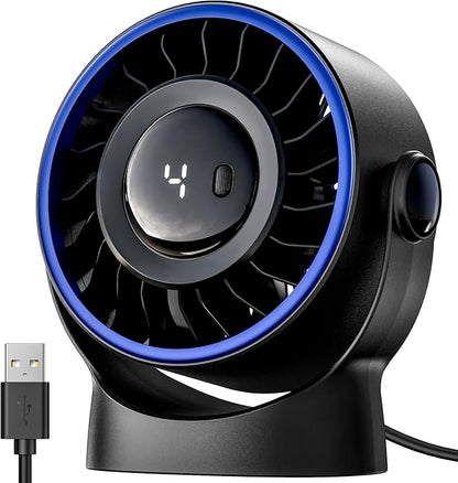 SWEETFULL USB Small Desk Fan - 5 Inch Mini Personal Desktop Fan, 4 Speeds Cooling Strong Airflow, 360° Adjustable Tilt, Quiet Portable Table Fans for Bedroom, Home, Office, Travel & Cruise, Black