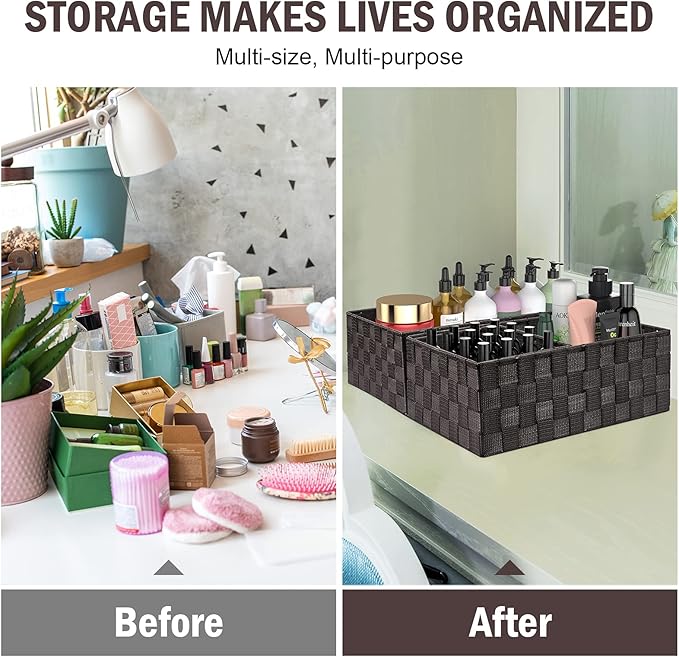 Uvellgift Woven Storage Baskets, Storage Bins, Cube Basket Container Baskets Storage Boxes Organizers for Clothes /Shelves/ Closet, Set of 6 (Brown)