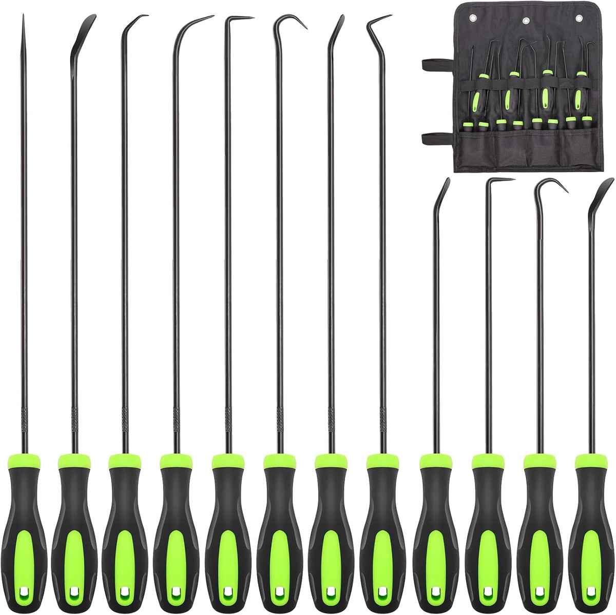 12PCS Automotive Hook and Pick Tool Set,Long & Mini Precision Puller Remover Tool Kit for Auto O-Ring,Seal & Gasket Removal