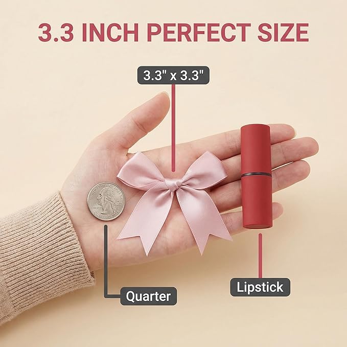 Rose Gift Wrap Bows - 100 Pcs 3.3 Inch Elegant Satin Bows for Wedding Decor, Valentine's Day, Mother's Day, Romantic Gifts, Baby Girl Shower, Birthday, Christmas, Party Decorations