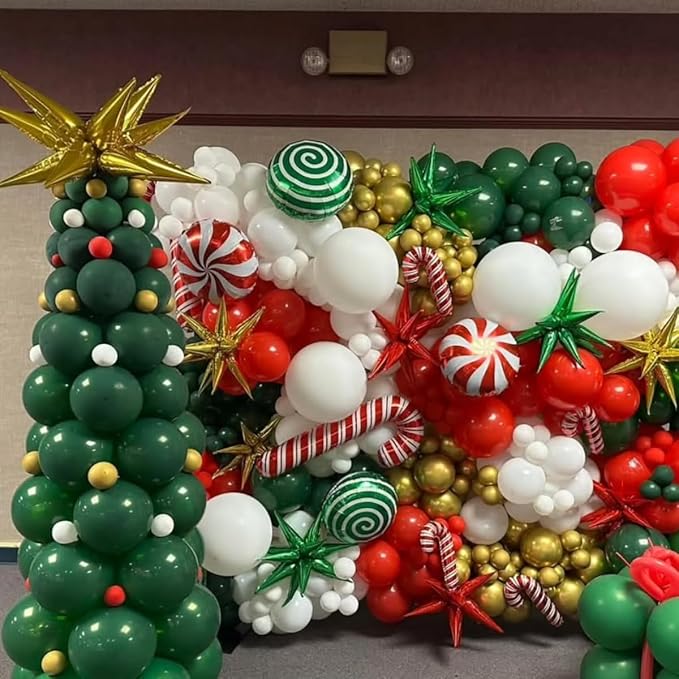Red and Green Balloons, 60Pcs Dark Green Red Gold White Balloons for Merry Christmas Theme Birthday Party Backdrops Decorations