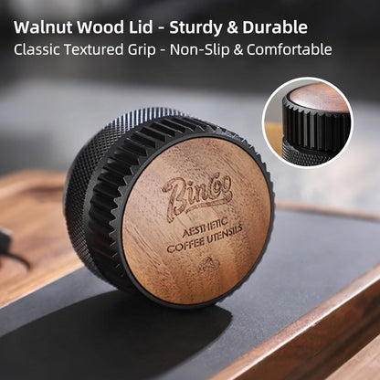 Bincoo 51mm Espresso Distributor Hand Tamper - Adjustable Coffee Leveler Tool for 51mm Portafilter, Walnut Wood Lid