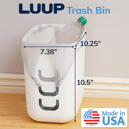STORi Luup Bathroom Wastebasket, Secure Grocery Bags, Plastic Garbage Container for Vanity, Laundry Room, Kitchen, Office, 2.5 Gallon, White, Made in USA