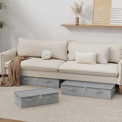 Underbed Storage Box, Foldable Under Bed Bins Container, Fabric Closet Organizer with Lid, for Clothes, Sheets, Blankets, 23.6x11.8x5.9in, Grey, 3 Pack