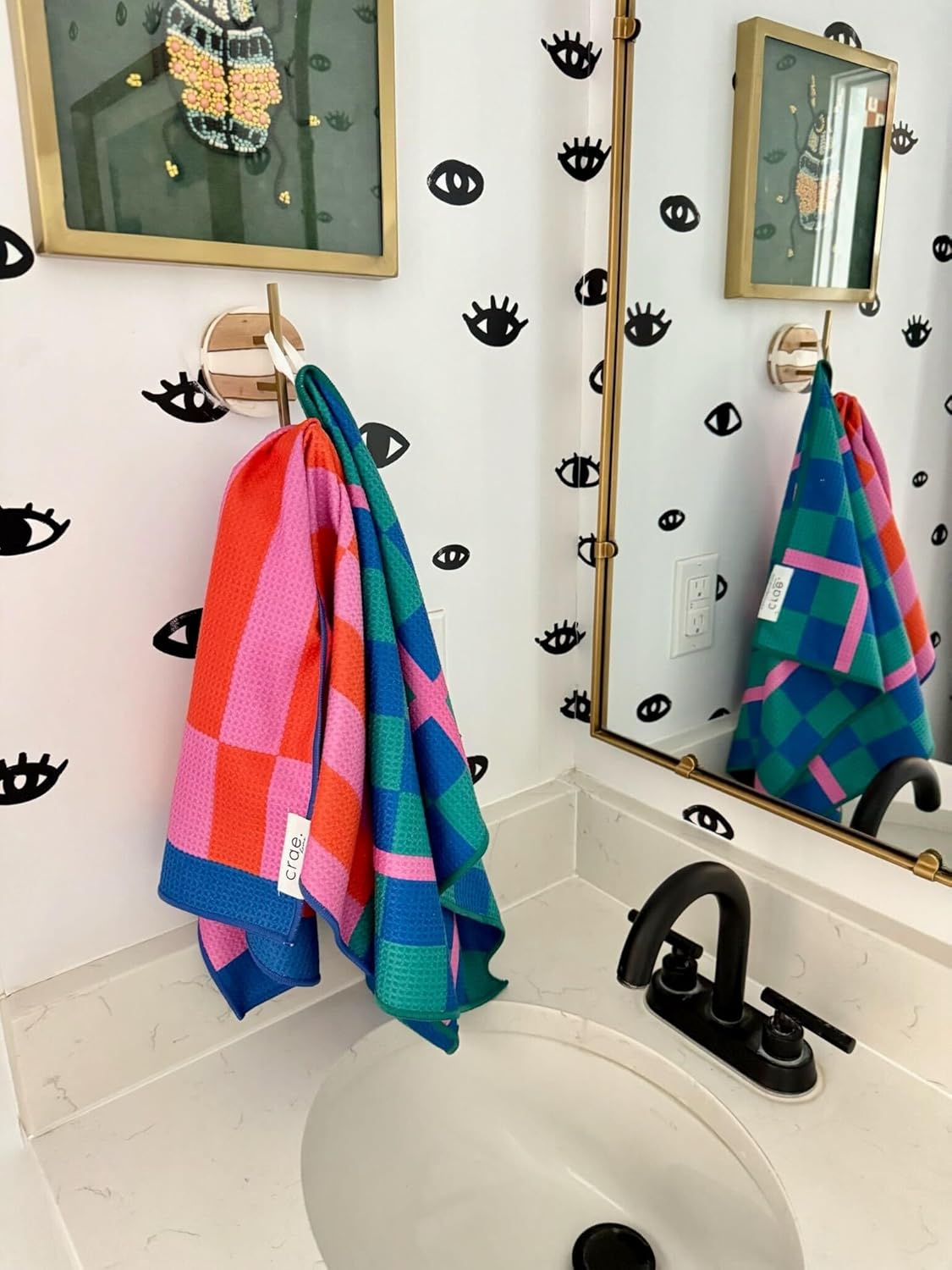 2 Double Sided Microfiber Hand Towels, 17x27 Inches Waffle Design Kitchen Towels Set, Durable & Soft Fast Drying Hand Wash Cloth, Everyday Use Dishcloth at Home (Collins/Marine)