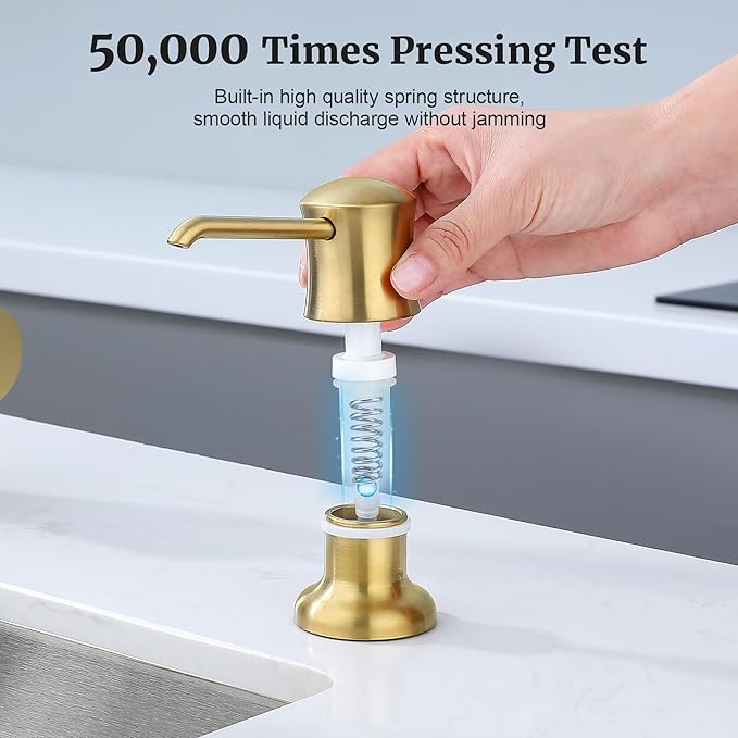 Sink Soap Dispenser for Kitchen Sink Brushed Gold Upgrade with 40" Silicone Extension Tube Kit, Connect to Your Soap Bottle Directly