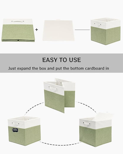 FinishingBo 13x13x13 Inches Fabric Storage Bin with Handles, Cube Storage Bins, Storage Baskets for Organizing Shelf Home Closet,6 Pack (White and Green)