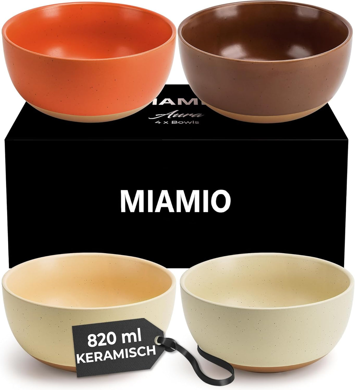 Miamio – Set of 4, 28 Ounce Ceramic Soup Bowls/Cereal Bowl Set for Salad, Oatmeal, Fruit, Rice – Dishwasher & Microwave Safe