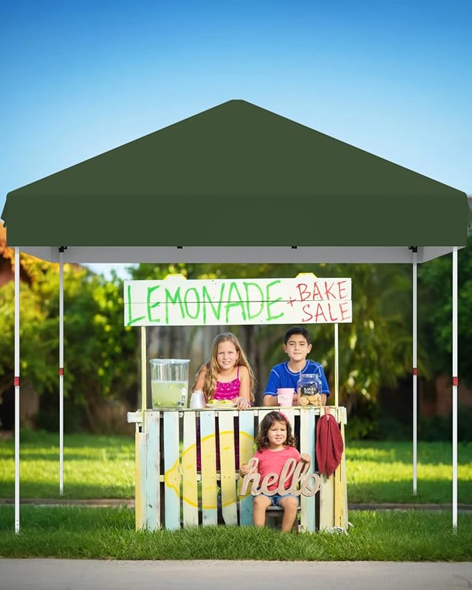 10x10 Pop Up Canopy with One Button Push Setup - Heavy Duty Outdoor Canopy Tent with Portable Roller Bag - 3 Adjustable Height, 4 Weight Bags, 8 Stakes & 4 Guy Ropes Included, Green