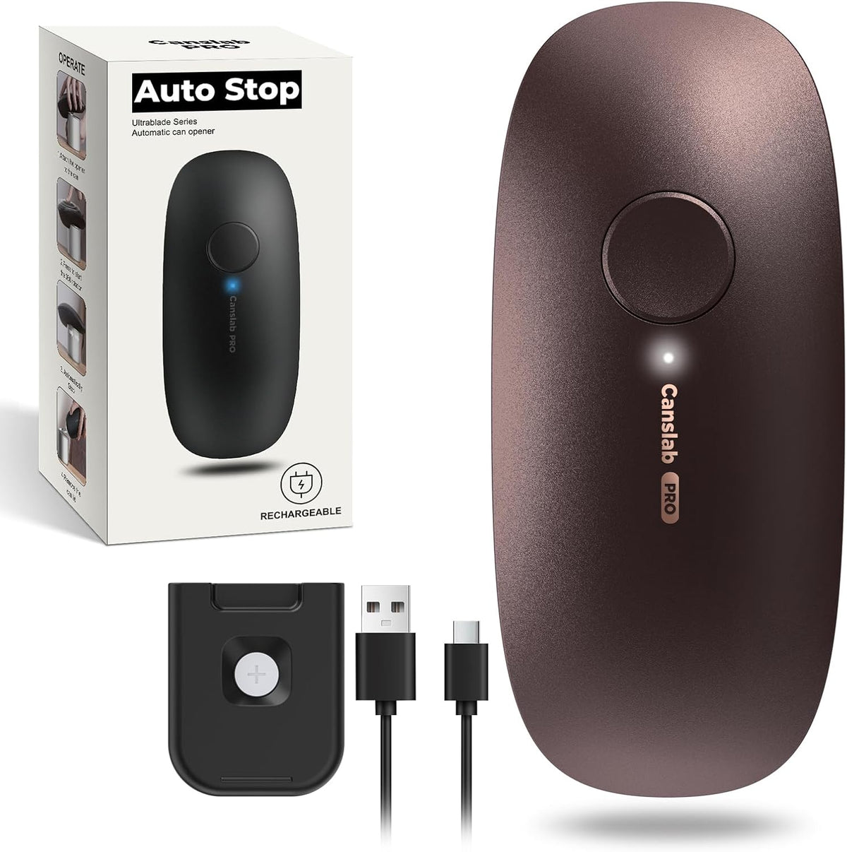 Ultrablade PRO Auto Stop USB Rechargeable Can Opener for Kitchen for Seniors with Arthritis, Long Battery Life, Handfree One Touch
