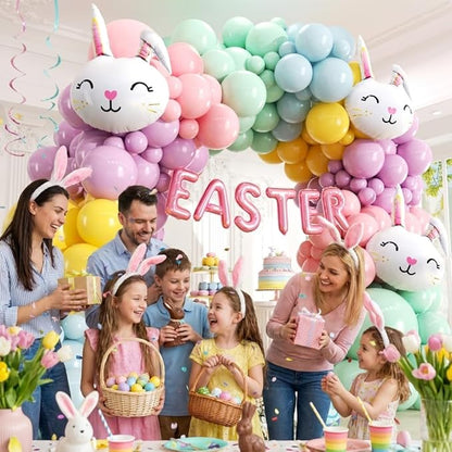 Easter Balloon Arch Kit - Pastel Balloon Garland Kit with EASTER Balloon Banner, Bunny Balloons for Easter Party, Spring Birthday, Baby Shower, Rainbow Easter Supplies Party Decorations