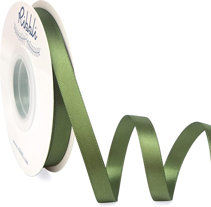 Ribbli Moss Green Satin Ribbon,Double Faced Satin 3/8 inch x Continuous 25 Yards,Use for Bows Bouquet,Gift Wrapping,Wedding Decoration,Floral Arrangement