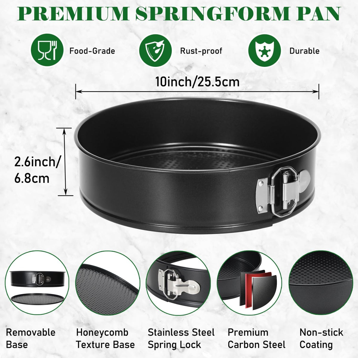 Tellshun 10 Inch Springform Pan Tin With 50Pcs Parchment Paper Nonstick Baking Mold Round Leakproof Removable Bottom Bakeware for Cake Cheesecakes