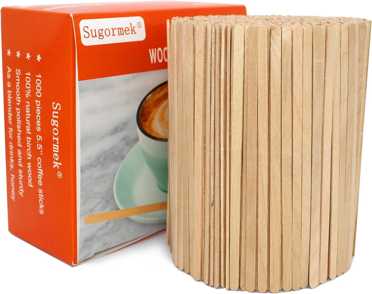 Sugormek1000PCS 5.5 IN Wooden Coffee Stirrers, A+Level Smooth Rounded Edges Disposable Coffee Stir Stick
