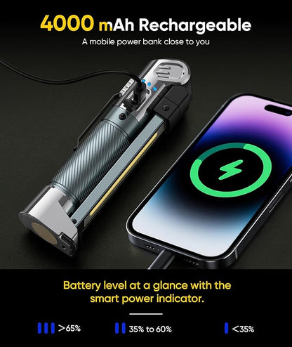HOTLIGH Magnetic Work Light - 4000mAh Rechargeable Work Light with Hook Design, 1200 Lumens Mechanic Light, 3 Lighting Modes Magnetic Flashlight for Repairing、Emergency，1 Pack