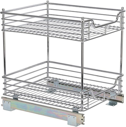 Household Essentials Glidez Multipurpose Chrome-Plated Steel Pull-Out/Slide-Out Storage Organizer for Under Cabinet Use - 2-Tier Design - Fits Standard Size Cabinet or Shelf, Chrome