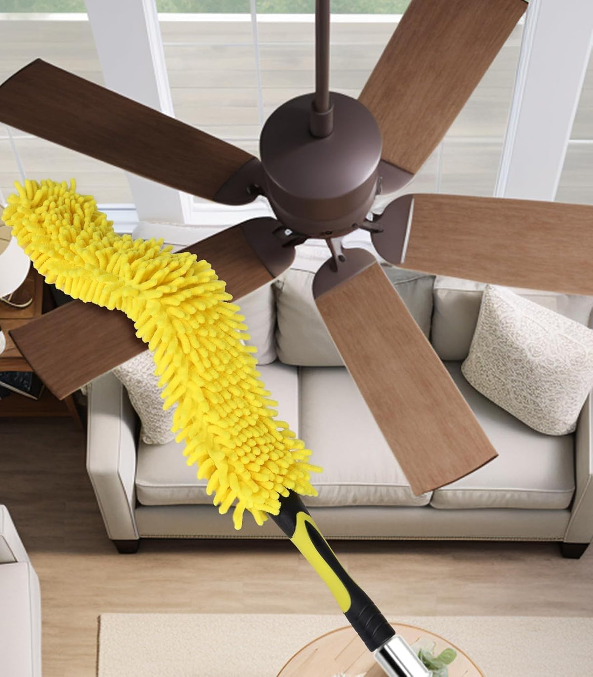 Flexible Fan Blade Cleaner Chenille Duster, Washable Hand Duster for High Ceiling, Removable & Bendable Brush Head Fits All Extension Poles with Standard US Acme Thread (Pole Sold Separately)