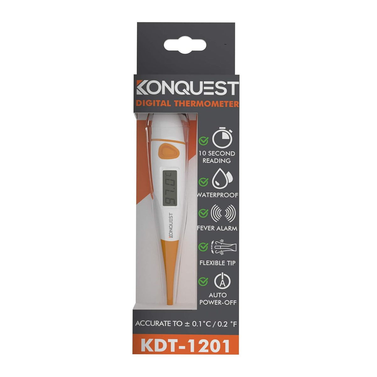Konquest KDT-1201 Best Digital Medical Thermometer, Highly Accurate and Fast, Easy to Use, 10 Second Reading. Detect Fever Quickly