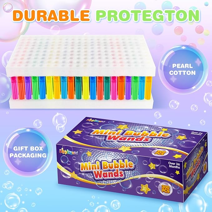 200 Pcs Mini Bubble Wands for Kids, Bulk Bubble Wands in 10 Colors, Kids Party Favor, Themed Birthday, Christmas, Goodies Bags, Wedding, Carnival Prizes Toys, Bubble Summer Outdoor Gifts for Kids