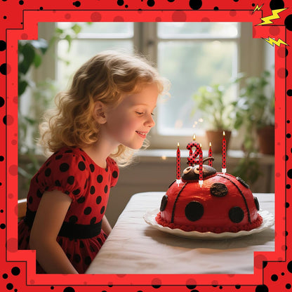 13PCS Ladybug Theme Birthday Candles Set - Red & Black Polka Dot Decorative Candles for Kids Ladybug Themed Parties, Baby Showers, Birthday Cakes, and Ladybird Inspired Celebrations(Number 2)