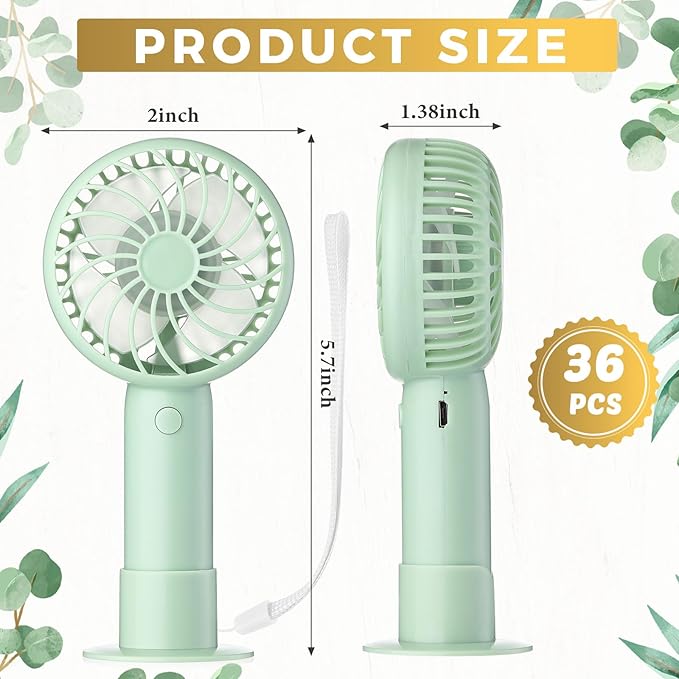 Tujoe 36 Pcs Mini Powerful Handheld Fan 3 Speed Personal Small Portable Rechargeable Fan with Base USB for Women Eyelash Makeup Office Travel Beach Indoor Outdoor (Sage Green)