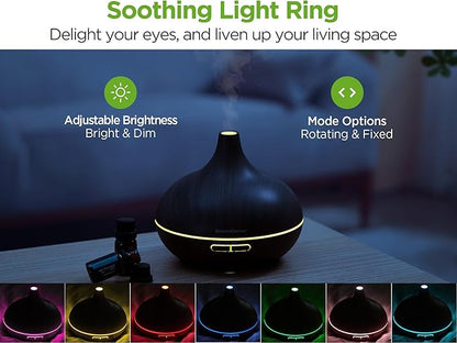 InnoGear Aromatherapy Diffuser & 10 Essential Oils Set, 400ml Diffuser Ultrasonic Diffuser Cool Mist Humidifier with 4 Timers 7 Colors Light Waterless Auto Off for Mother's Gift, Dark Wood Grain