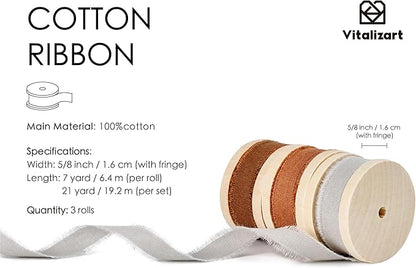 Vitalizart Fall Ribbon Cotton Handmade Fringe 5/8" x 21 Yd Terracotta Pure Natural Cotton Ribbons for Gift Wrapping Wedding Invites Bridal Shower Bouquets Holiday Decor