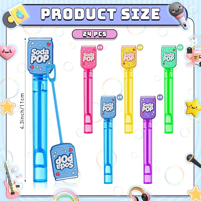 Jenaai 24 Pcs Soda Pop Bubble Wands Kpop Bubbles Party Favors for Summer Activity Cartoon Birthday Gifts Carnival Goody Bag Stuffers Wedding Supplies