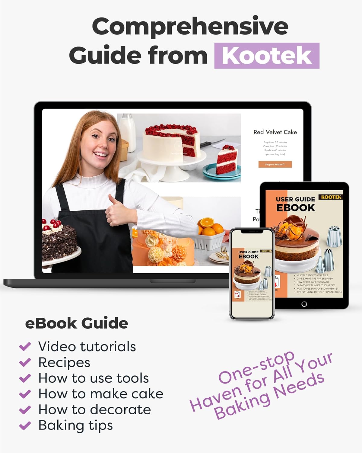 Kootek 71PCs Cake Decorating Kit, Baking Supplies Tools - Includes Cake Stand Turntable, 12 Icing Piping Tips, 2 Frosting Spatulas, 3 Scrapers