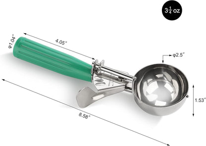 New Star Foodservice 34806 Commercial-Grade Thumb Press Food Disher/Ice Cream Scoop, 18/8 Stainless Steel, 3.25 oz, Size 12, Green