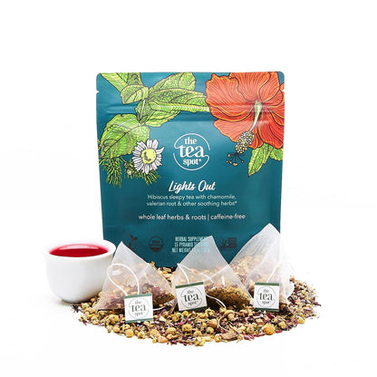 The Tea Spot Organic Lights Out Tea with Valerian Root Relaxation, Blend of Hibiscus, Peppermint, Chamomile, Lavender, Licorice Root & Valerian Root