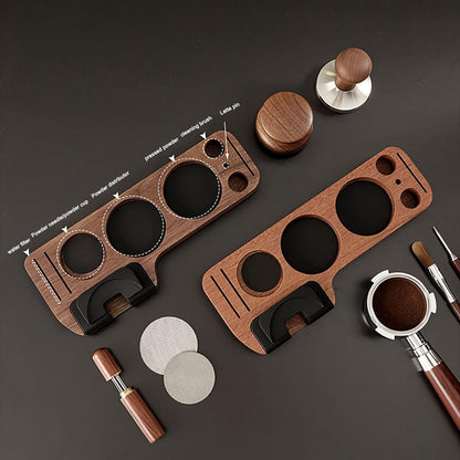 Joyeee Wooden Espresso Tamping Station, Portafilter Tamping Stand Espresso Coffee Organizer Box Fit for Storage 51, 53, 58MM Espresso Tamper Mat Portafilter Holder, (Accessories not included)