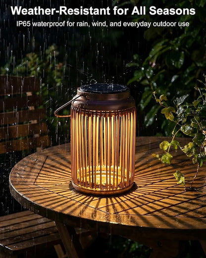 Solar Lanterns Outdoor Waterproof, 2 Pack Hanging Rattan Solar Lights with Hummingbird Projection, Garden Decor for Yard Patio Porch, Gifts for Women Mom Grandma