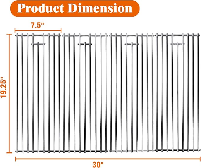 4 Pack Bull BBQ Grill Grate Replacement Parts for Bull 18248 LP, 18249 NG, LP 47628, NG 47629, 57569 NG, 57568 LP, LP 62648, NG 62649 Grill, 19 1/4" x 30"