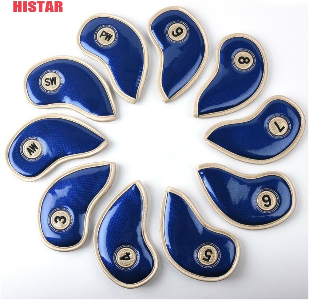 HISTAR 10pcs Crystal Pu Leather Golf Iron Head Covers Set Iron Club Headcover