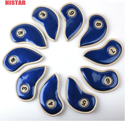 HISTAR 10pcs Crystal Pu Leather Golf Iron Head Covers Set Iron Club Headcover