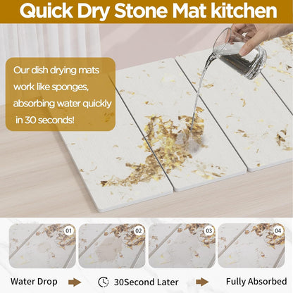 Stone Drying Mat for Kitchen Counter, White Italian Translucent Stone Dish Drying Mat-Diatomite Water Absorbing Drying Stone for Kitchen Counter Mat, Quick Dry Stone Mat Kitchen for Cups Bottles.