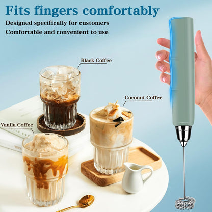 Milk Frother Handheld for Coffee, Electric Whisk 3 Speed Adjustable, Drink Mixer with Stainless 3 Whisks, Rechargeable Hand Frother Wand
