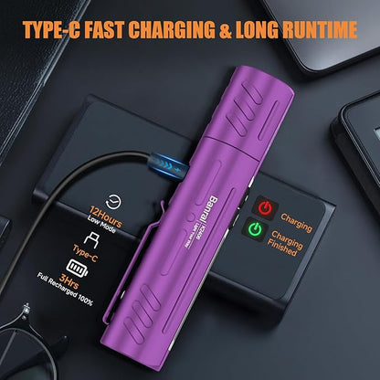 Banral Rechargeable Tactical Flashlights High Lumens - Super Bright Small Powerful LED Magnetic USB C Flashlight, 8 Modes, Dual Button Waterproof Pocket Flash Light for Emergency, Car (2, Purple)