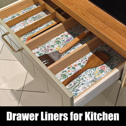Floral Shelf Drawer Liners, 16IN x 10FT Non Adhesive and Strong Non-Slip Colorful Cabinet Drawer Shelf Liners for Kitchen Wire Fridge, Waterproof Cabinet Liner,Easy to Clean