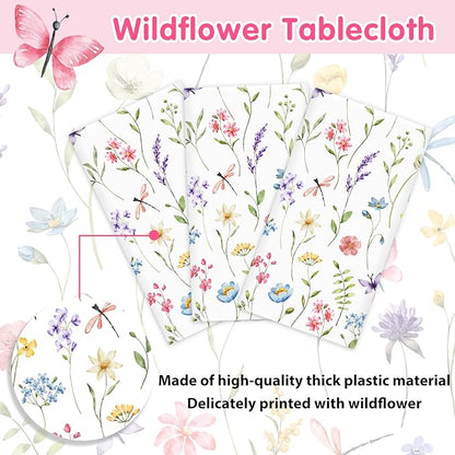 Homanu 6 Pack Wildflower Party Decorations Tablecloths, Large Size 54 X 108 Inch Rectangle Floral Tablecloth Plastic Table Cover for Birthday Party Baby Shower Decorations