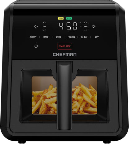 Chefman Air Fryer TurboFry 7-Qt, 6-in-1 High-Powered 450°F Cooking for Crispier Results, Compact Space-Saving Design, Air Fry, Bake, Broil, Reheat, Dehydrate, Defrost, Fast & Even Cooking – Black