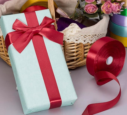 YASEO 1 Inch Dark Red Solid Satin Ribbon, 50 Yards Craft Fabric Ribbon for Gift Wrapping Floral Bouquets Wedding Party Decoration