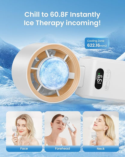2 Pack Handheld Portable Turbo Fan with Ice Cooler, Speed (1-199) 5500mAh*2 Rechargeable Personal Fan,[20H Cooling Time] Mini Yet Powerful, Small Pocket Fans for Travel/Outdoor/Office, White