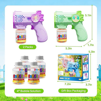 EagleStone Bubble Guns Bubble Machine for Toddlers, 10,000 Bubbles/Min Automatic Bubble Blower with Lights, 4 Pre-Filled Solutions, Light Up Bubble Blaster Outdoor Easter Birthday Gifts for Boys Girls