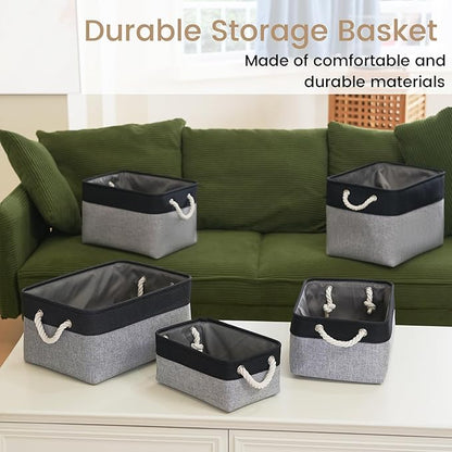 Large Storage Baskets- 15x11x10 inch Storage Bins for Shelves and Closet Organizing, Foldable Fabric Bin for Home Organization Clothes and Laundry (1-Pack, Black&Gray)