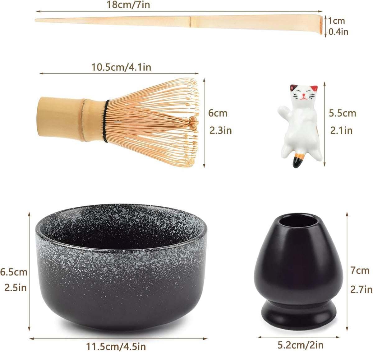 Matcha Tea Set, Matcha Accessories, Matcha Whisk Set Included Matcha Bowl, Bamboo Matcha Whisk, Scoop, Matcha Whisk Holder, Spoon Stand, Japanese Matcha Set for Beginners, Black
