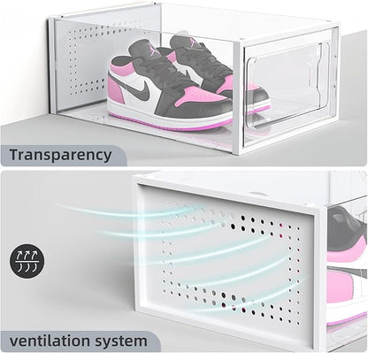 Elechomes Shoe Boxes Clear Plastic Stackable 18 Pack Premium Shoe Organizer Storage for Closet Foldable Shoe Rack Containers Sneaker Display Case Holder Shoe Bin Entryway Drawers Gifts
