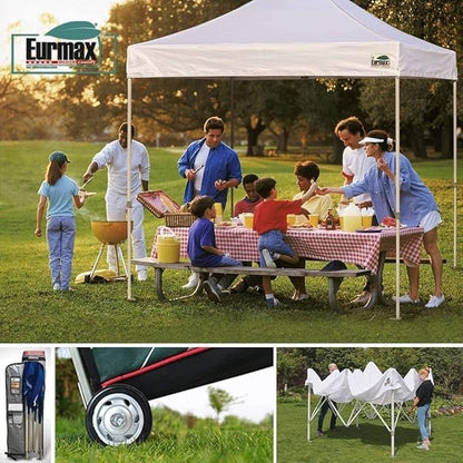 Eurmax USA 8x8ft Pop Up Canopy, Commercial Instant Tent for Outdoor Events, Patented No-Tip Rolling Storage Bag with 4 Sandbags, UV & Water Resistant, Heavy Duty Portable Shelter Gazebo,Sand