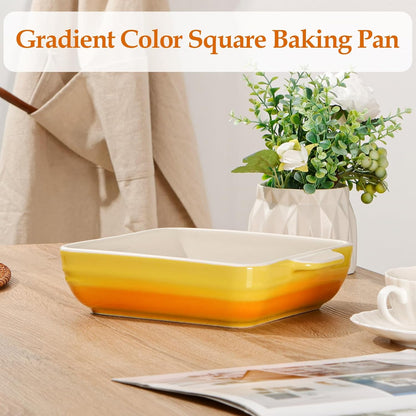 NUTRIUPS 8x8 inch Square Baking Dish, 50 Oz /1.6 Qt Ceramic Baking Pan with Handles, Casserole Dish for Oven, Porcelain Bakeware (Gradient Yellow)